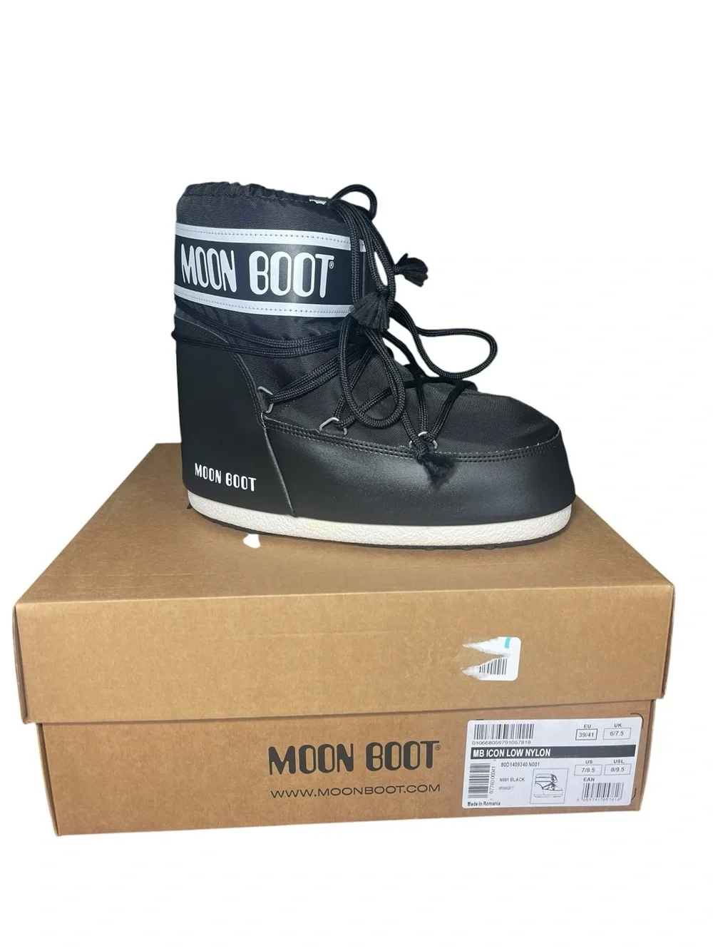 Moon Boot ICON LOW BLACK NYLON BOOTS Womens Size 7-8.5EU 40 NEW